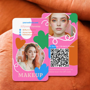 Retro Makeup Schönheitsformen Foto qr-Code rosa Visitenkarte
