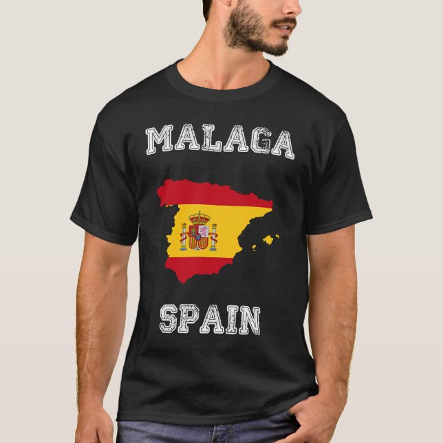 Retro Malaga Spanien geplagt Spanien Flagge T-Shirt (Vorderseite)