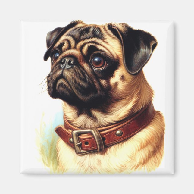 Retro-Malerei auf niedlichen Mops Magnet (Vorne)