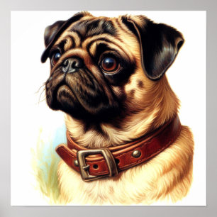 Retro-Malerei auf niedlichen Mops Poster