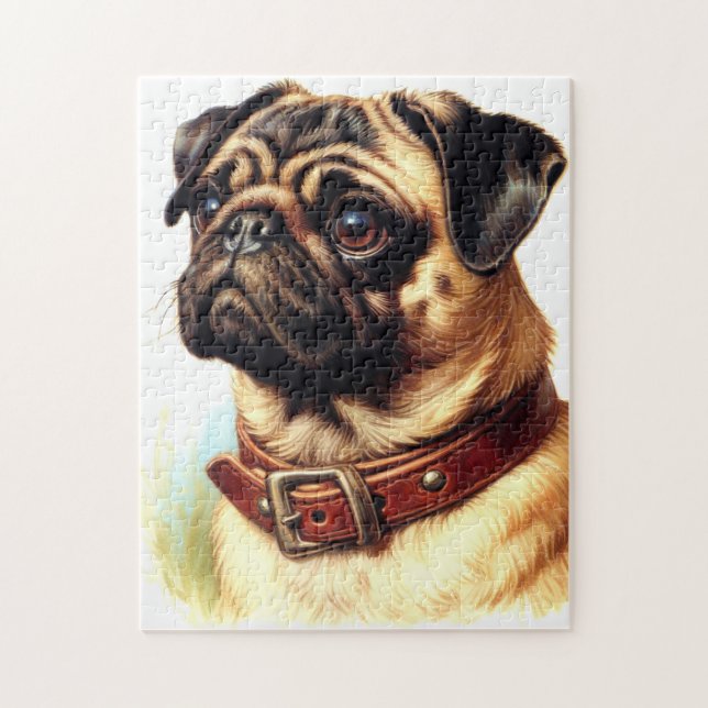 Retro-Malerei auf niedlichen Mops Puzzle (Vertikal)