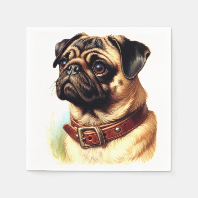 Retro-Malerei auf niedlichen Mops Serviette (Vorderseite)