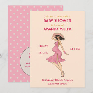 Retro-Mama-Babyparty-Einladung für braunhaarige Mü Einladung