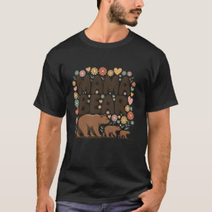 Retro Mama Bär süße Blumen Familien-Matching-Tier T-Shirt