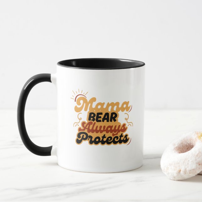 Retro Mama Bear Always Protects Tasse (Mit Donut)