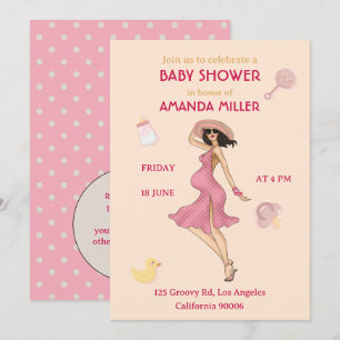 Retro-Mama-Braunhaarige Baby-Shower-Party-Einladun Einladung