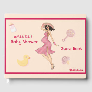 Retro Mama Brünett 2 Baby Dusche Party Gästebuch