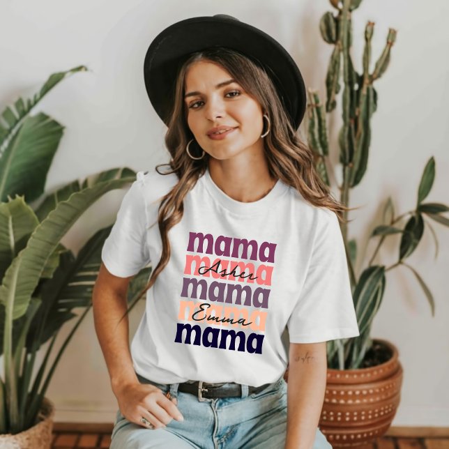 Retro Mama Mother Day Custom Kid's Name T-Shirt (Von Creator hochgeladen)