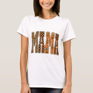 Retro Mama pumpkin leopard png☐ Halloween Mom png T-Shirt