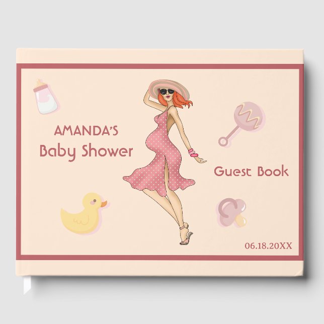 Retro Mama Redhead 2 Baby Dusche Party Gästebuch (Vorderseite)