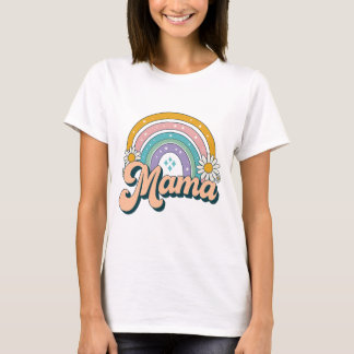 Retro Mama Regenbogen | Groovy 70er Pastell Blumen T-Shirt