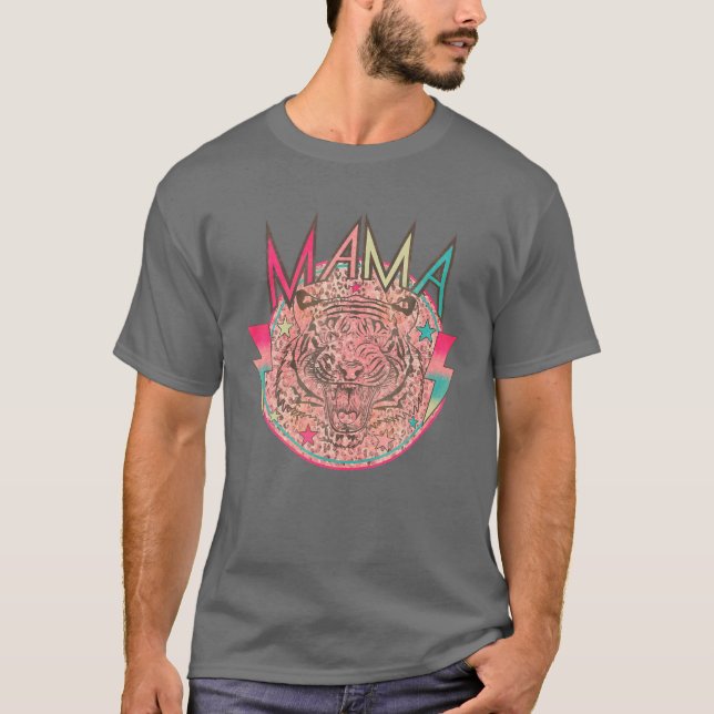 Retro Mama Rocker Boho Leopard Tiger für Mütter D T-Shirt (Vorderseite)