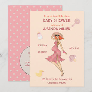 Retro-Mama Rotschopf 2 Baby-Shower-Party-Einladung Einladung