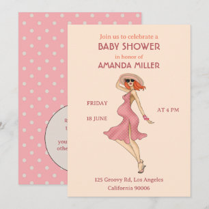 Retro-Mama-Rotschopf-Baby-Shower-Party-Einladung Einladung