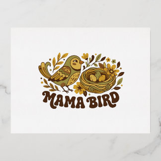 Retro-Mama-Vogel-Kunst – Vintage-Naturillustration Folien Feiertagspostkarte