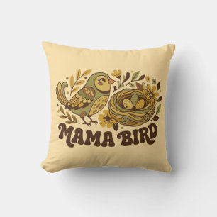 Retro-Mama-Vogel-Kunst – Vintage-Naturillustration Kissen