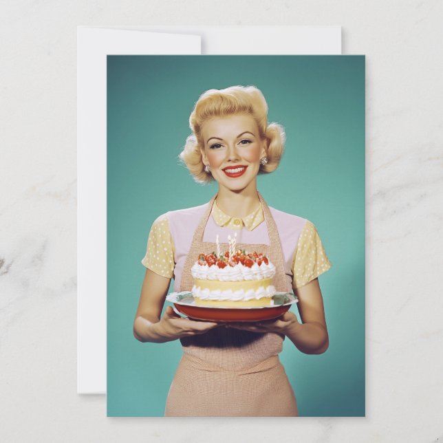 Retro-Mama zum Feiern Einladung (Vorderseite)