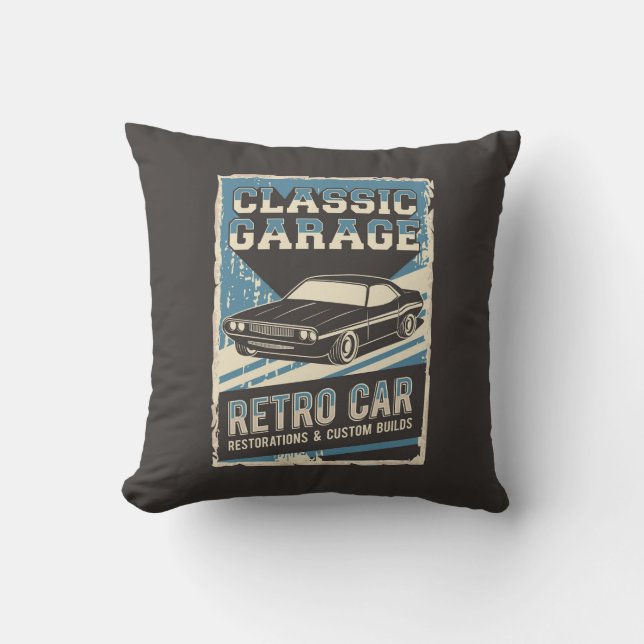 Retro Man Cave Classic Automotive-Car Garage Throw Kissen (Vorderseite)