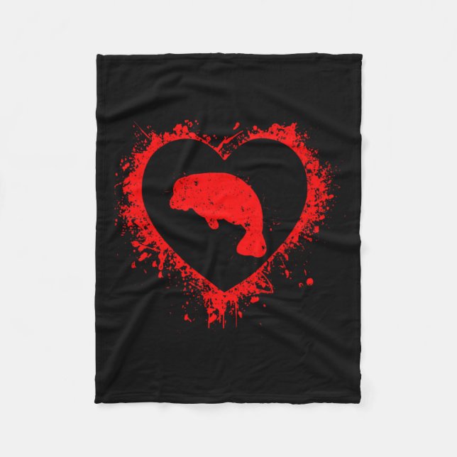 Retro-Manatee Valentinstag Herzform Mein Valent Fleecedecke (Vorderseite)