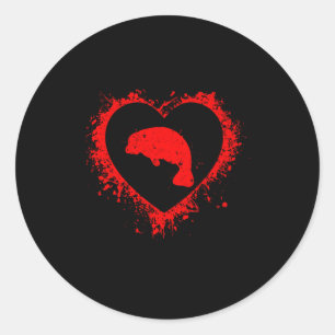 Retro-Manatee Valentinstag Herzform Mein Valent Runder Aufkleber