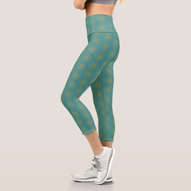 Retro Mandala Aquamarin Hochwaisted Capris (Links)