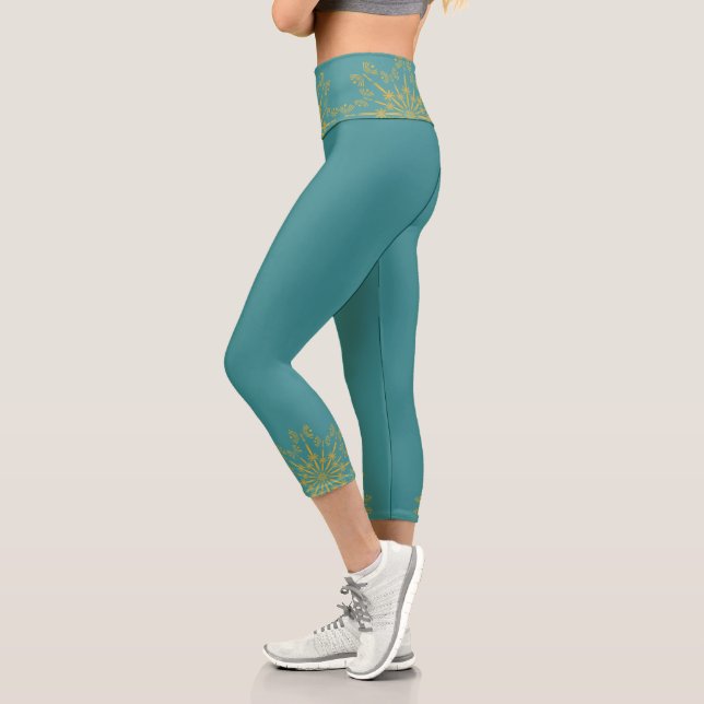 Retro Mandala Aquamarin Hochwaisted Capris (Links)