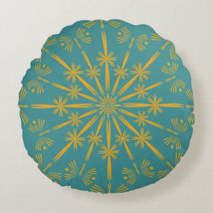 Retro Mandala Aquamarines Rundkissen Rundes Kissen