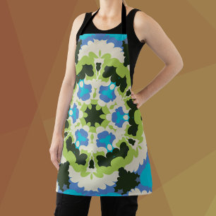 Retro Mandala Blau Grün Weiß und Schwarz Schürze
