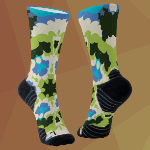 Retro Mandala Blau Grün Weiß und Schwarz Socken