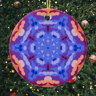 Retro Mandala Blau Lila und rot Keramik Ornament