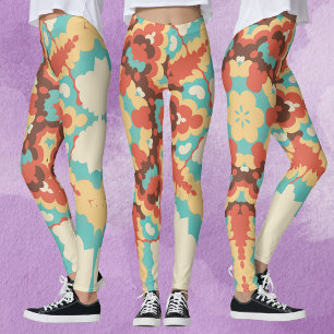 Retro Mandala Blau Rot und Gelb Leggings