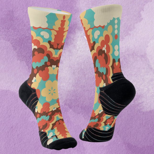 Retro Mandala Blau Rot und Gelb Socken (Von Creator hochgeladen)