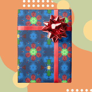 Retro Mandala Blau Rot und Grün Geschenkpapier