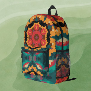 Retro Mandala Blue Orange und Red Bedruckter Rucksack