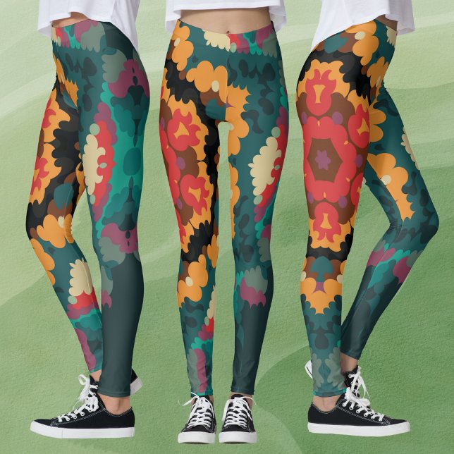 Retro Mandala Blue Orange und Red Leggings (Von Creator hochgeladen)