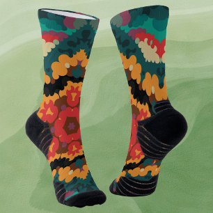 Retro Mandala Blue Orange und Red Socken