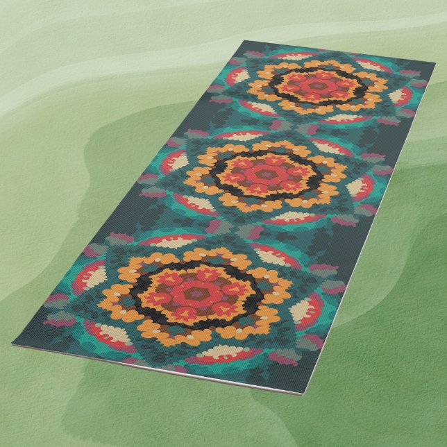 Retro Mandala Blue Orange und Red Yogamatte (Von Creator hochgeladen)