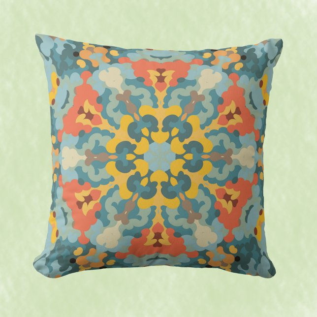 Retro Mandala Blue Orange und Yellow Kissen (Von Creator hochgeladen)