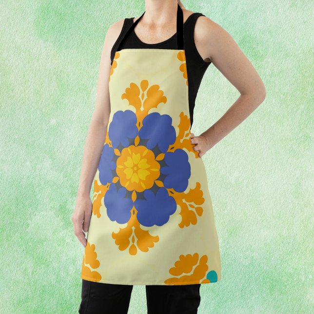 Retro Mandala Blue Orange und Yellow Schürze (Von Creator hochgeladen)