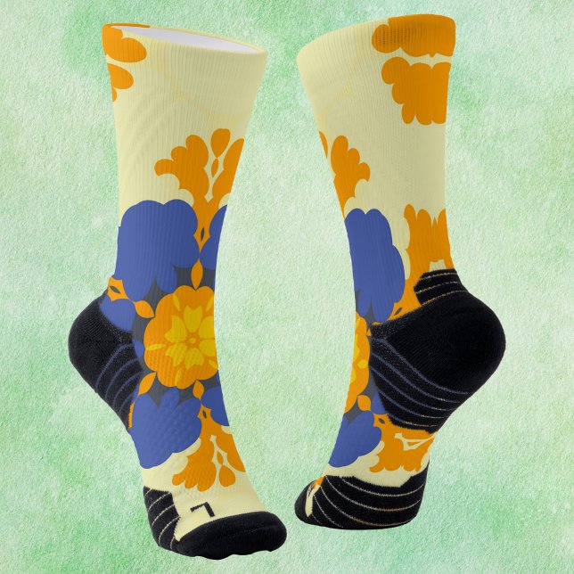 Retro Mandala Blue Orange und Yellow Socken (Von Creator hochgeladen)