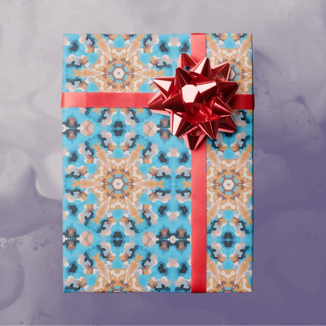 Retro Mandala Blue und Orange Geschenkpapier (Von Creator hochgeladen)