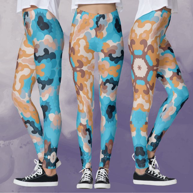 Retro Mandala Blue und Orange Leggings (Von Creator hochgeladen)