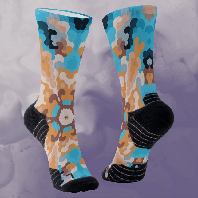Retro Mandala Blue und Orange Socken (Von Creator hochgeladen)