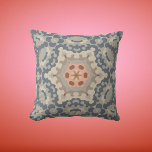 Retro-Mandala-Blume Beige Blau und Orange Kissen
