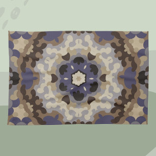 Retro-Mandala-Blume Blau-Beige und Braun Geschirrtuch