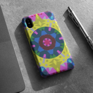 Retro Mandala Blume Blau Gelb und Rosa Case-Mate iPhone Hülle