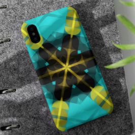 Retro Mandala Blume Blau Gelb und Schwarz Case-Mate iPhone Hülle