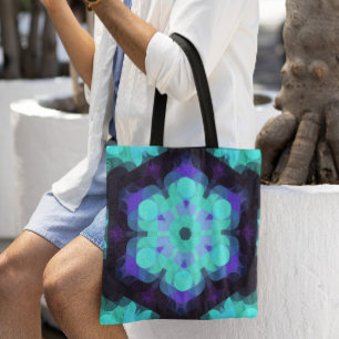 Retro Mandala Blume Blau Lila und grün