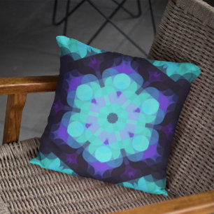 Retro Mandala Blume Blau Lila und grün Kissen