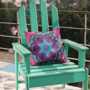 Retro Mandala Blume Blau Lila und rosa Kissen